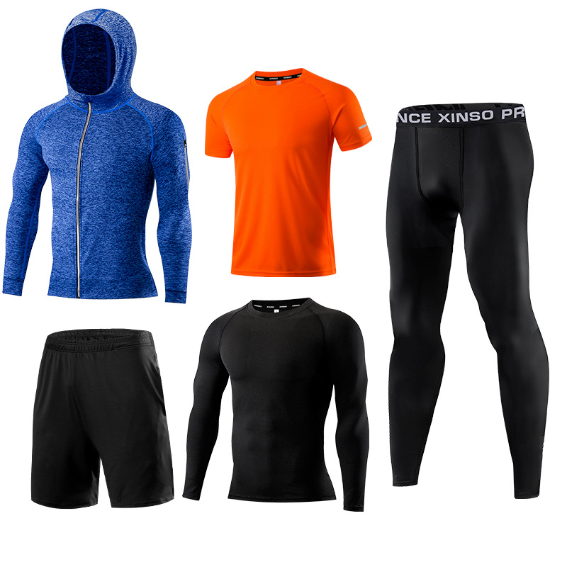 Running Gear Gym - 5-Piece Men's Fitness Clothes Set Quick-Dry