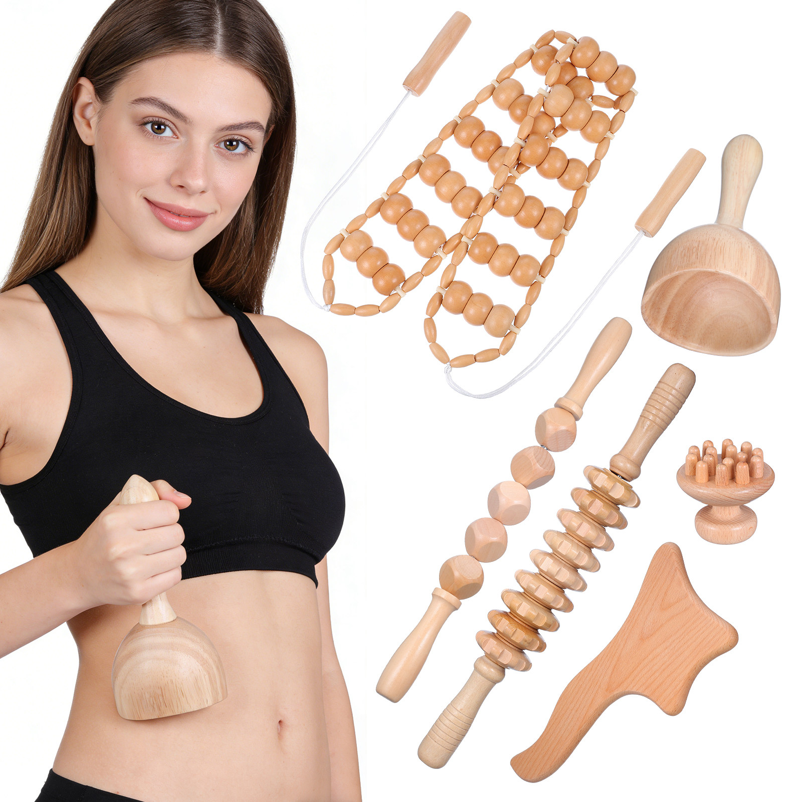 6Pcs Massage Tools Set Wood Th - Muscle Roller Stick ulasan dan harga